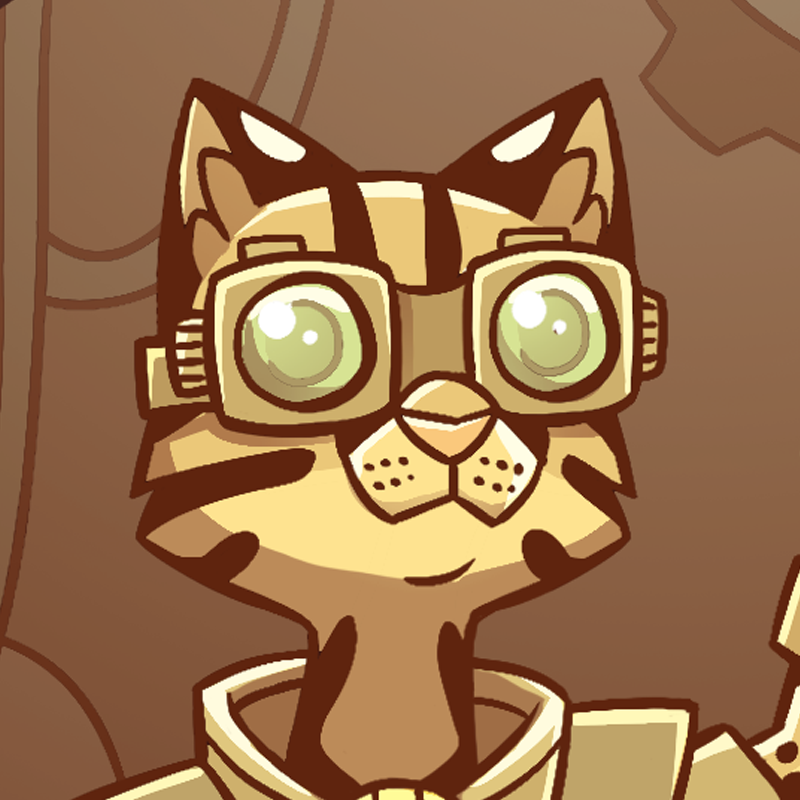 avatar, male cartoon cat with oversized engineering goggles